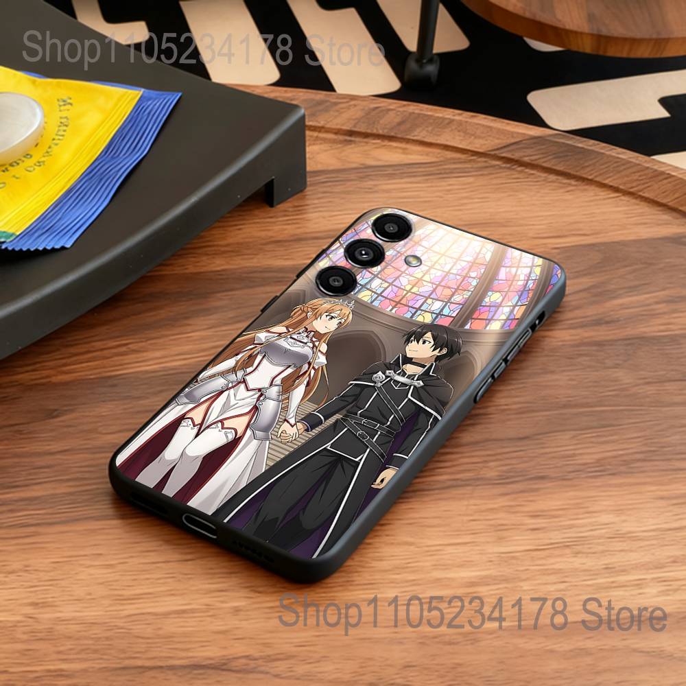 A-Asuna Anime Kirito Phone Case For Samsung S25,S24,S21,S22,S23,S30,Ultra,S20,Plus,Fe,Lite,5G Black Cover