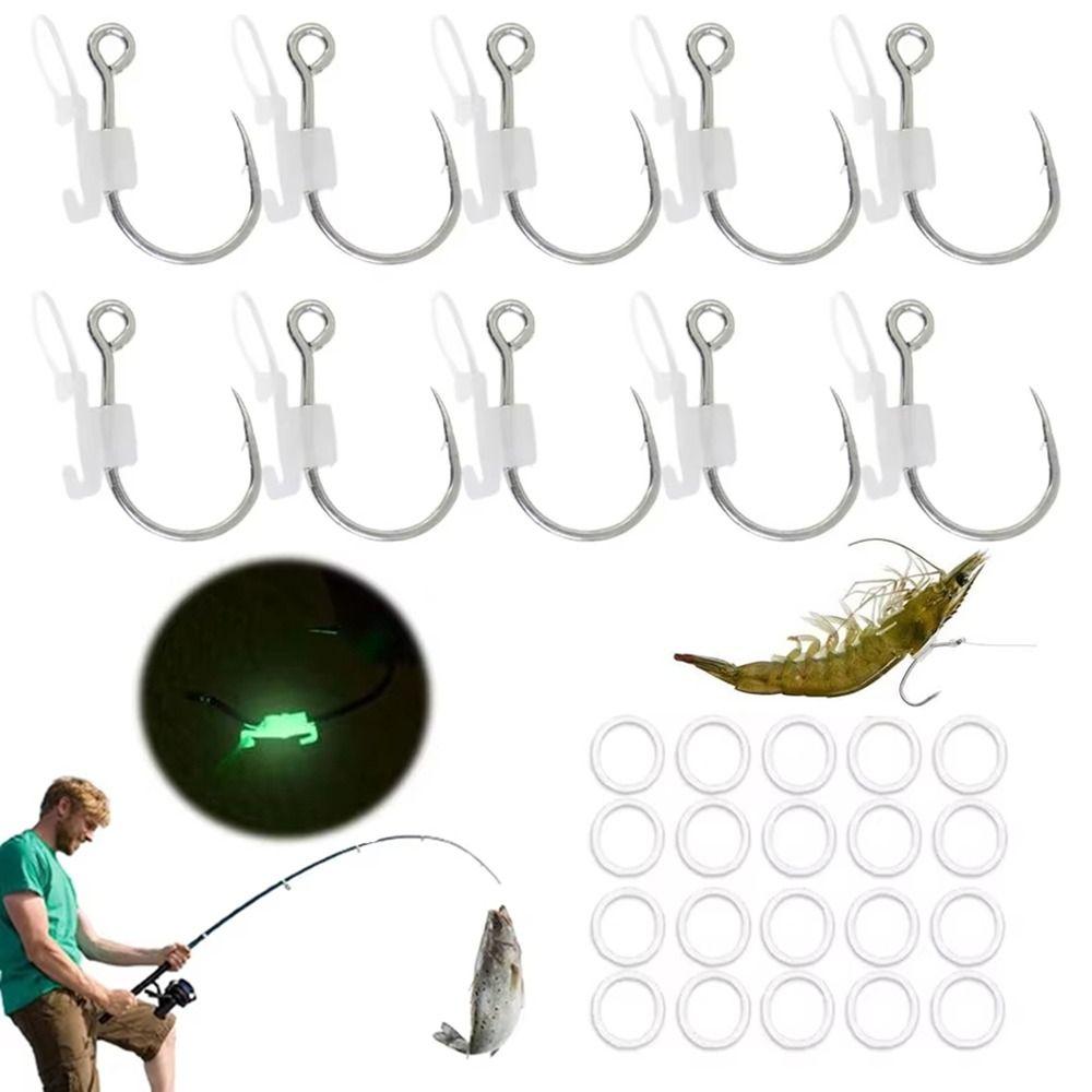 10Pcs High Strength Luminous Live Shrimp Fishing Hooks Sea Bass Carbon Steel Hook  Grouper
