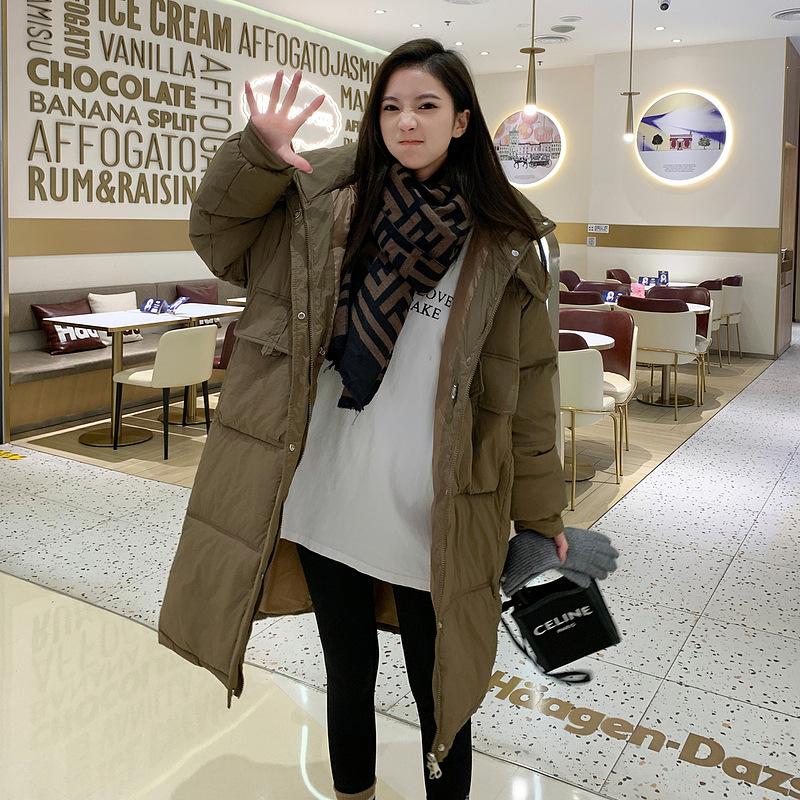 

2025 зима новая пуховая куртка женская средней длины выше колена корейская версия с капюшоном свободная утолщенная куртка с наполнителем куртка с наполнителем XXL кофейный