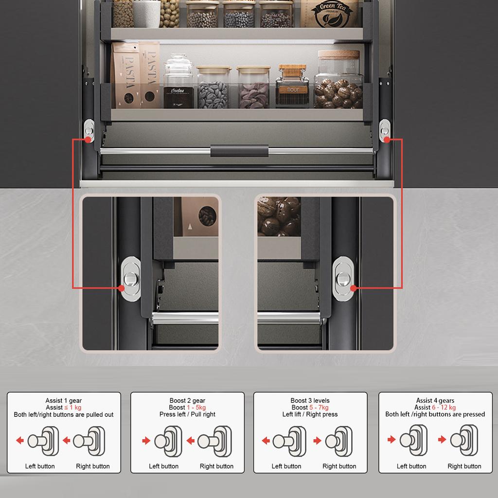 Wall Mounted Cabinet Lift Pull Basket Double Layer Pull-Down Cabinet Organizer Upper -Lower Lift Pull Spice Cabinet for Kitchen