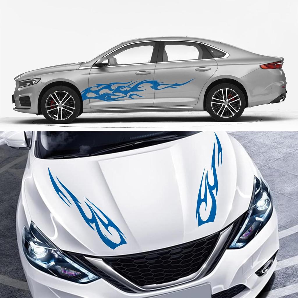 RUIANTE 4PCS Universal Racing Body Side Stripe Skirt Decals, Auto Hood & Sides Door Decoration Flame Pattern Graphics Vinyl Sticker For Cars, SUVs,
