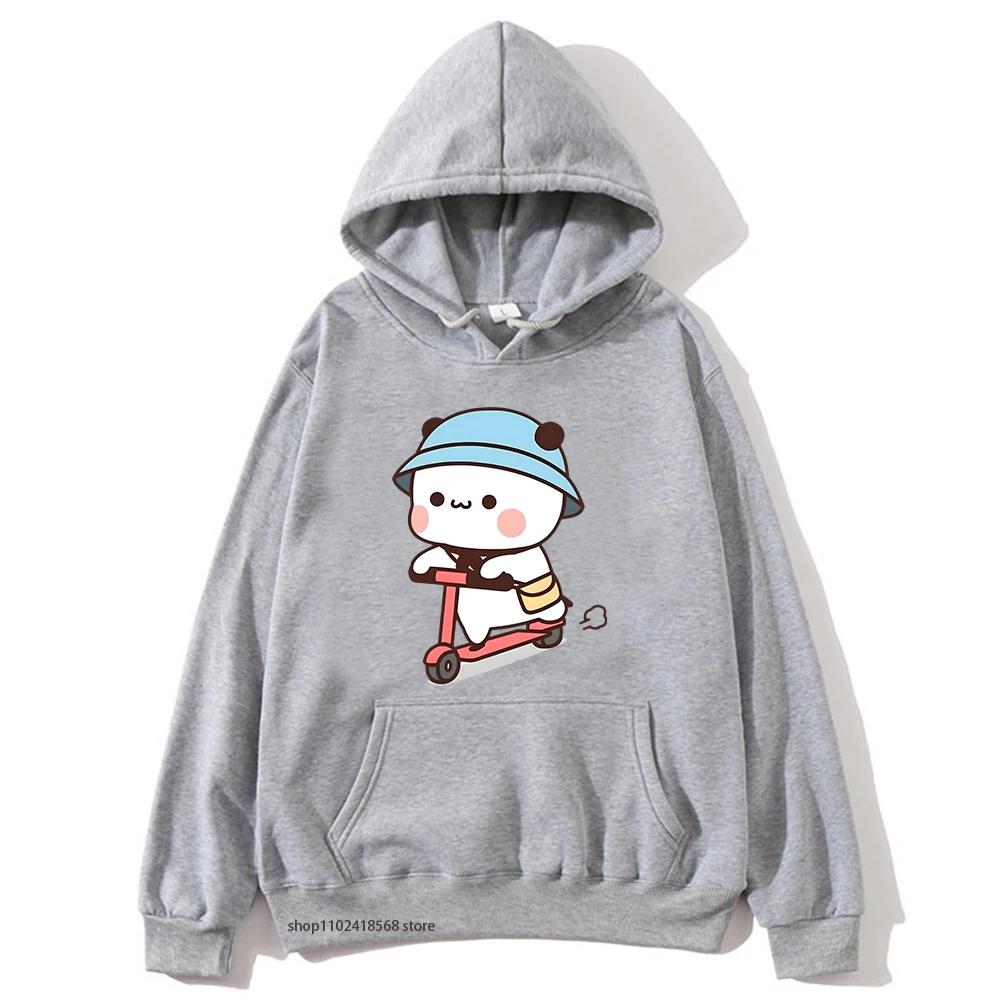 Mochi Brownie Bear Bike Riding Hoodie for Men Bubu Dudu Sweatshirt Couple Clothes Long Sleeve Clothing