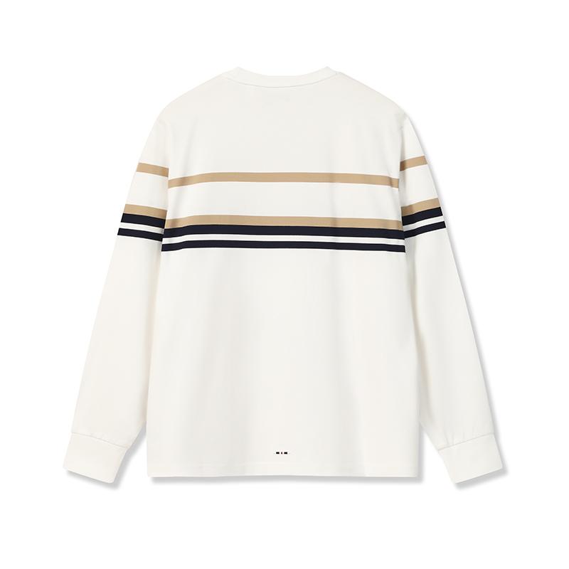 FILA Heritage Minimalist Fashion Classic Retro Striped Versatile Comfortable Pullover Crew Neck Long Sleeve T-Shirt Men tops Cloud-White F11M618207FWT