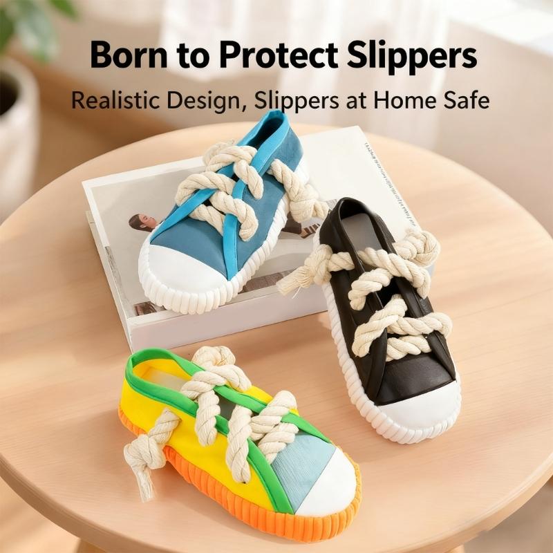 Dog Tug Rope Toy Shoe with Squeaky Sound Chewable Cotton Rope Teeth Cleaning Chew Toy For Small Dog Entertainment