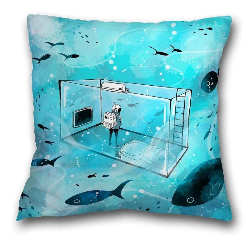 

45x45 см креативный космонавт астронавт океан синий квадратный наволочка для гостиной диван офисная подушка для сиденья украшение дома 30x30cm
