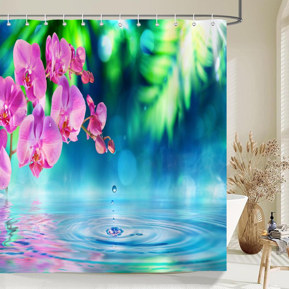 Beautiful Tulip Rose Flowers Shower Curtain Bathroom Curtains Nature Flower Waterproof Polyeste Fabric Bathtub Decor With Hook
