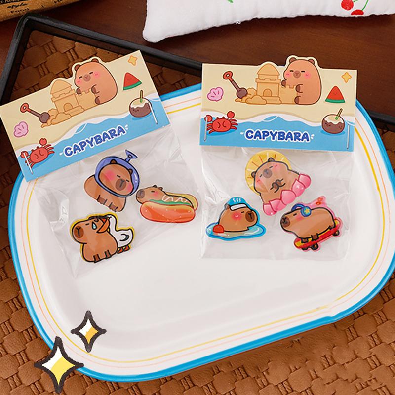 3Pcs Cute Cartoon Capybara Brooch Set  Lovely Animals Badge Clothes Bag Jewelry Pin Badges Decoration Jewelry Accessories