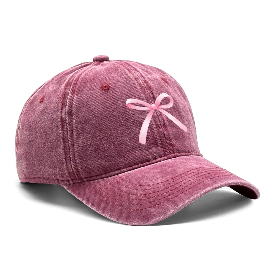 Rosa Schleife Verstellbare Snapback Baseballkappe Gewaschene Baumwollkappe Für Mann Vintage Unelastisch Sonnenhut Perfekt Für Outdoor-Sportarten