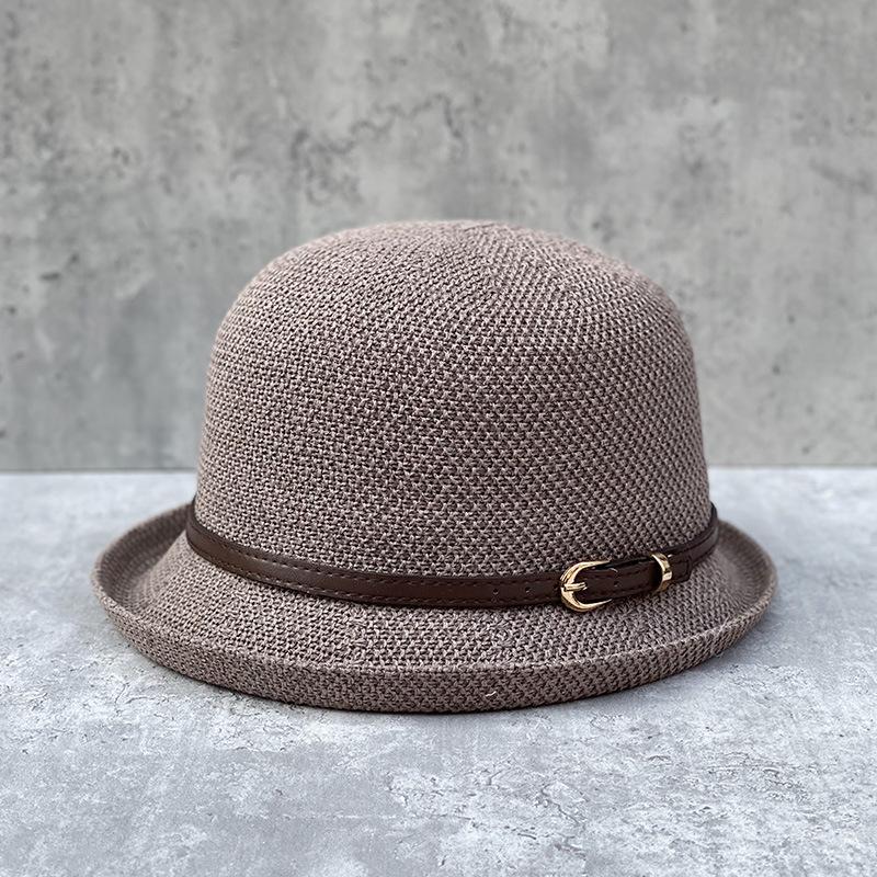 Elegant Curling Small Basin Hat Hollow Breathable Imitation Linen Bucket Hat Dome Casual Hat Children'S Summer Daily