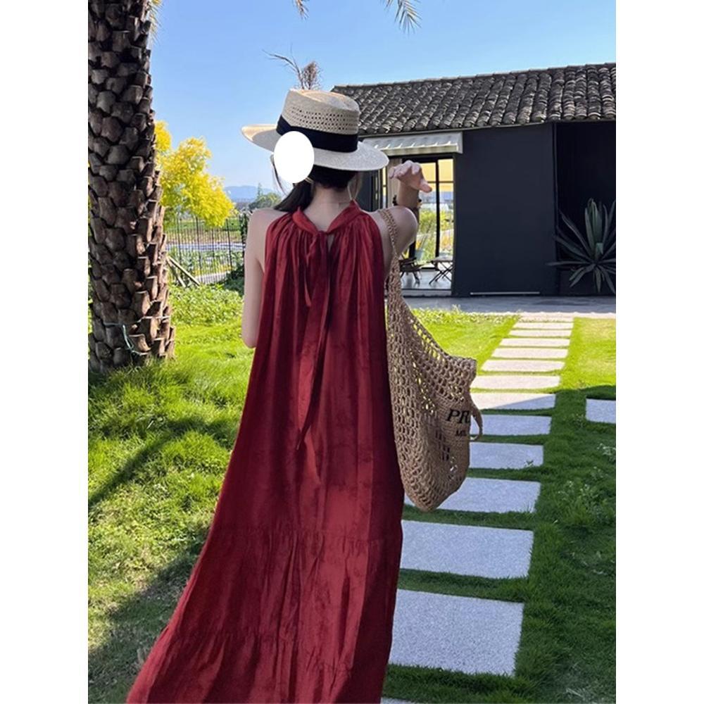 Pradaria Dali Erhai foto de viagem usar roupas femininas férias na praia deserto vestido solto verão