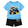 Cartoon Car Print Outdoor Street Kids T-shirt and Shorts Summer Home Casual Outfit Boy and Girl's Sports Set