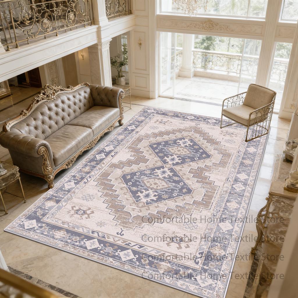 Grey Vintage Persian Style Living Room Carpet Decoration Bedroom Bedside Washable Soft Rug Easy Cleaning Short Velvet Floor Mats