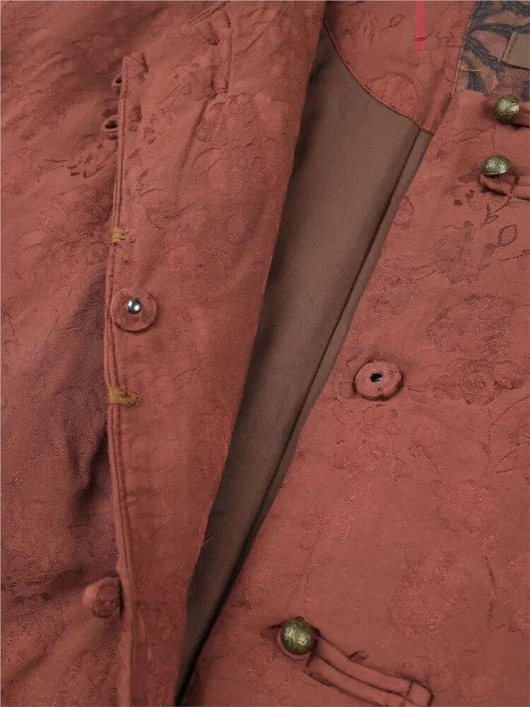 Johnature Frauen Vintage Jacquard Floral Plus Baumwolle Parkas Taste Langarm Schal Kragen Mantel Winter Chinesischen Stil Parkas