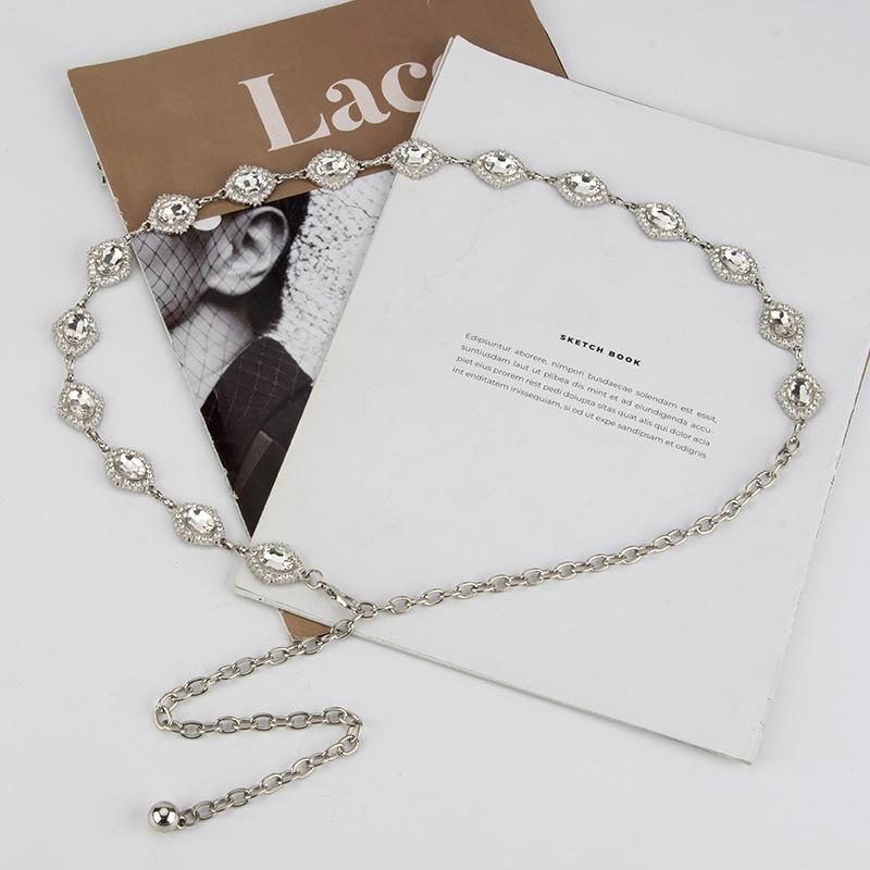 New Square Round Rhinestone Inlaid Waist Chain Women's Dress Decorative Thin Belt High-end Metal Waist Chain