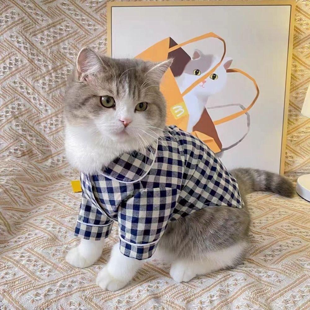 Leisure Pet Sleepwear Plaid Cotton Cat Small Shirt Dog Pajamas For Puppy Cat Spring Summer