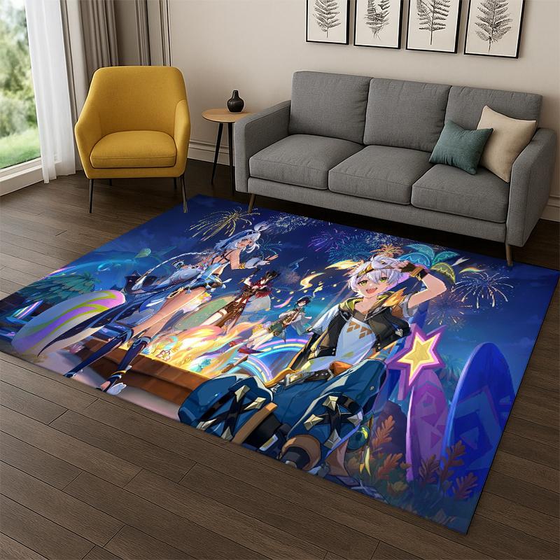 Neuer Genshin Impact Cartoon Spiel Teppich für Schlafzimmer Wohnzimmer Sofa Spielzimmer Fußmatte Heimdeko, Kinderbereich Teppich Rutschfest Geschenk