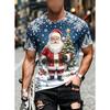 Men Festive Short Sleeve Top, Santa Claus Xmas Tree Star Print Crew Neck