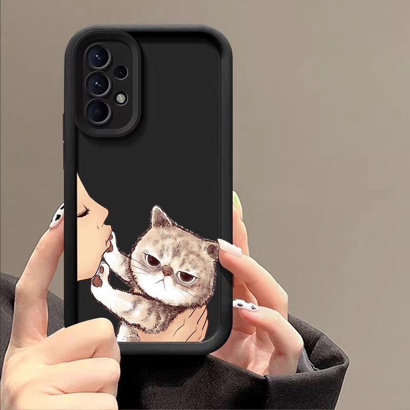 Funda Linda Gato Americano de Pelo Corto Para Samsung A55 A35 A13 A54 A53 A52 A34 A33 A32 A21S A14 A23 A24 A12 A51 A71 Funda de Teléfono