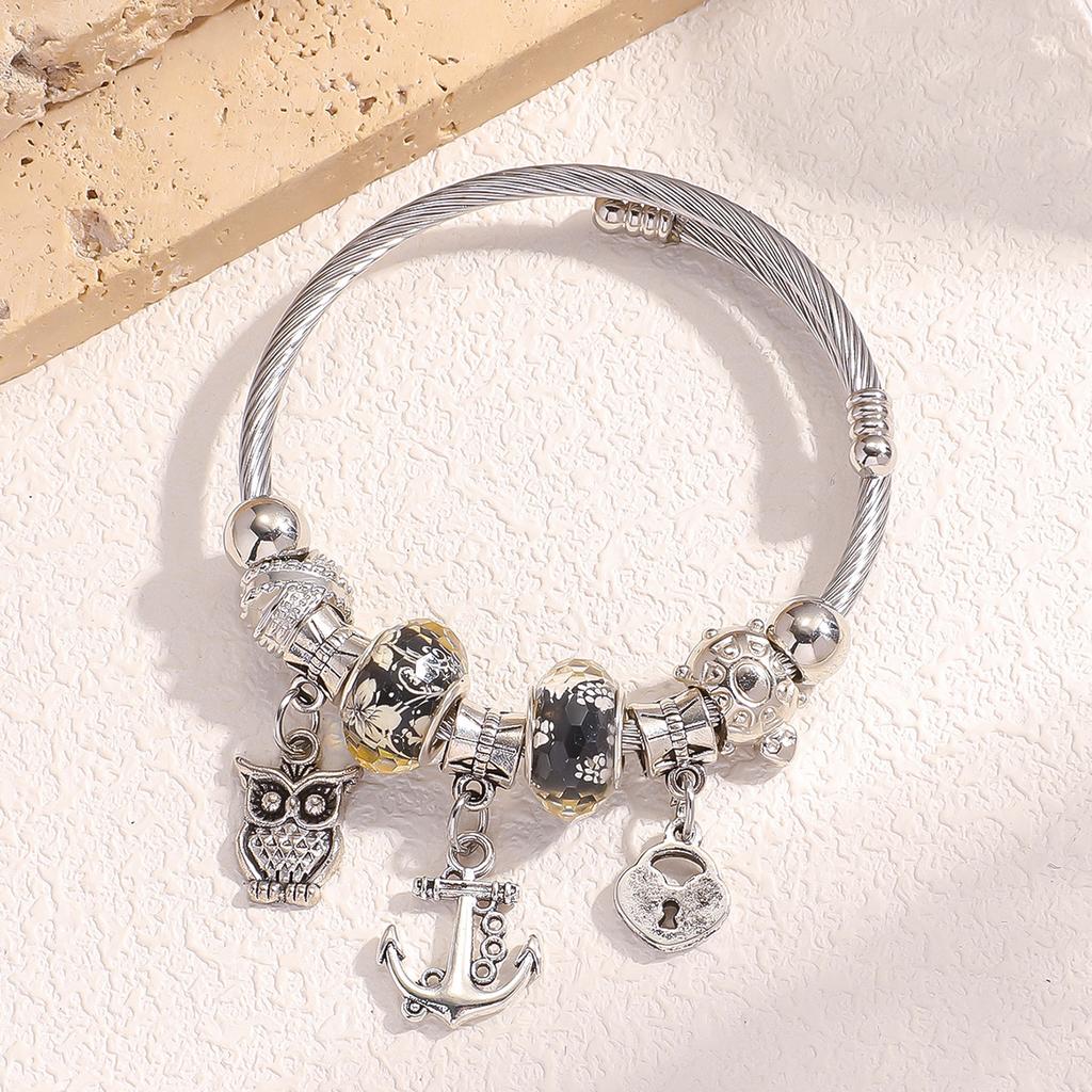 1PC Women's Fashion Multi Element Beaded Ship Anchor Owl Lock Bracelet Date Travel Banquet Party Festival Dress Up Gift