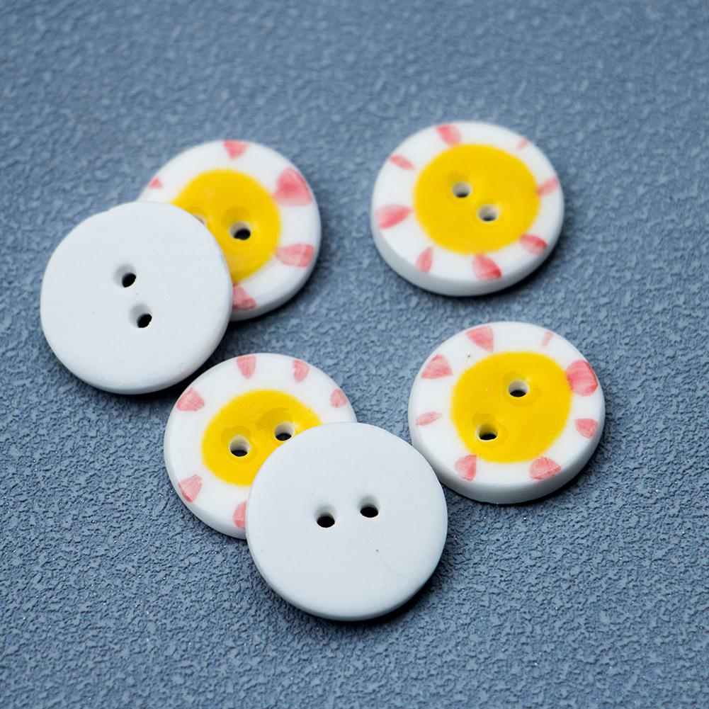 20mm Round Red Small Flower Ceramic Button for Clothing and Journal Accessories