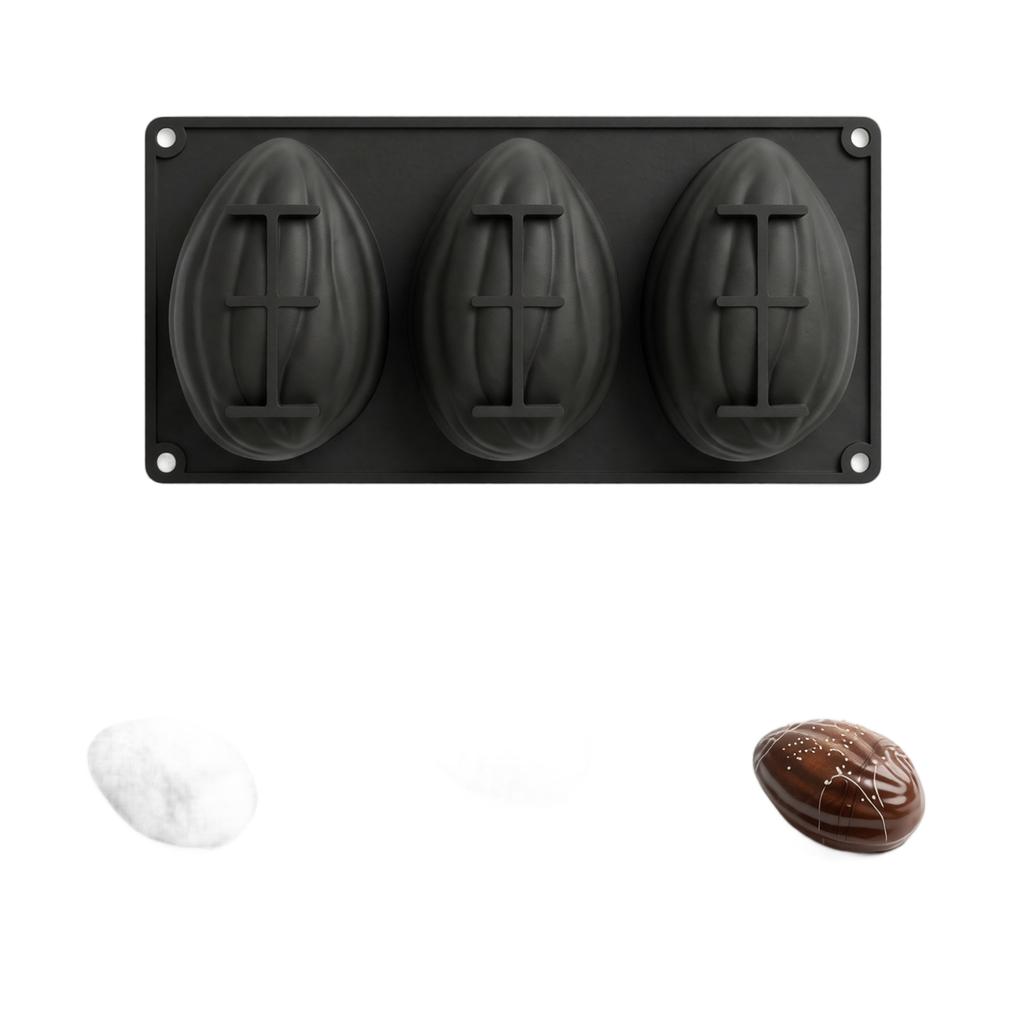3 Cavity Almond Shaped Silicone Mold for Mousse Cake Chocolate Mold Food Grade Non Stick Flexible Baking Mold
