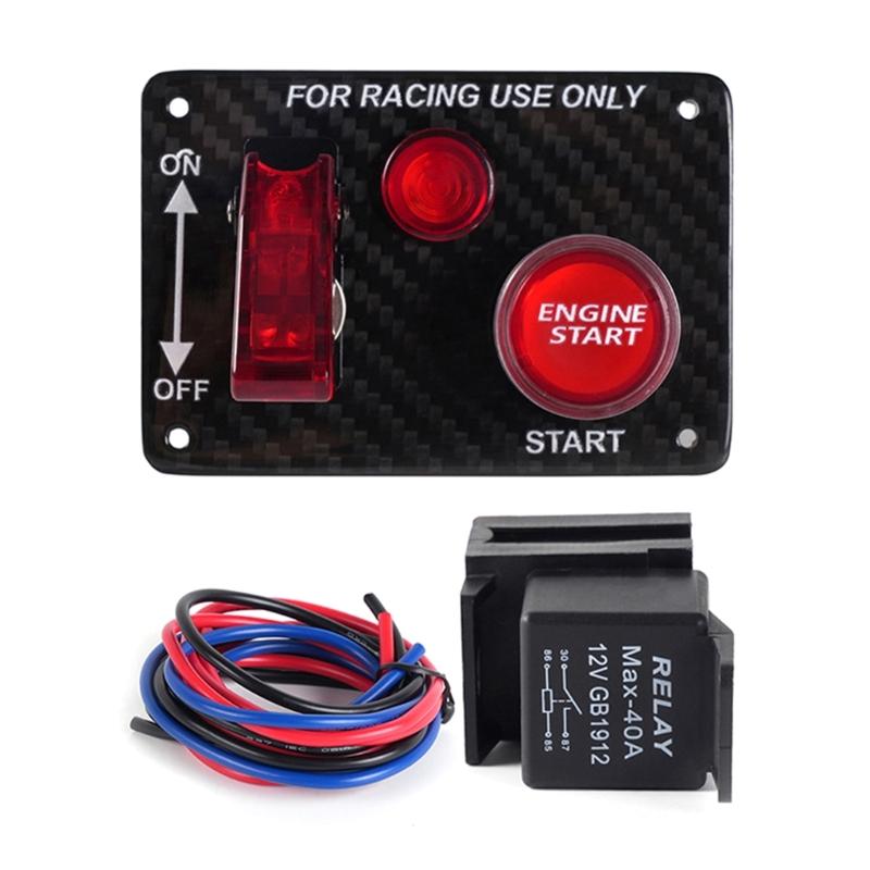 Kohlefaser-Panel Zündschalter-Kippschalter-Kit, Motor-Druckknopf-Startknopf Passend für Rennwagen, LKW, Boote, Wohnmobile