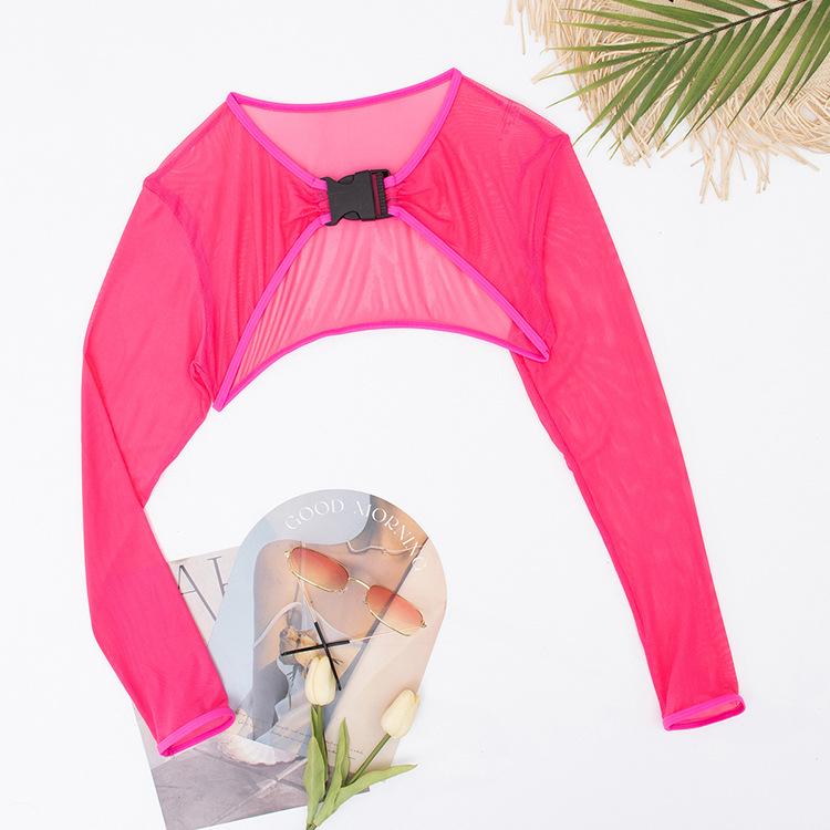 

Женская сетчатая накидка для купальника с длинным рукавом 2025: Однотонная пляжная одежда для плавания XL розы красного