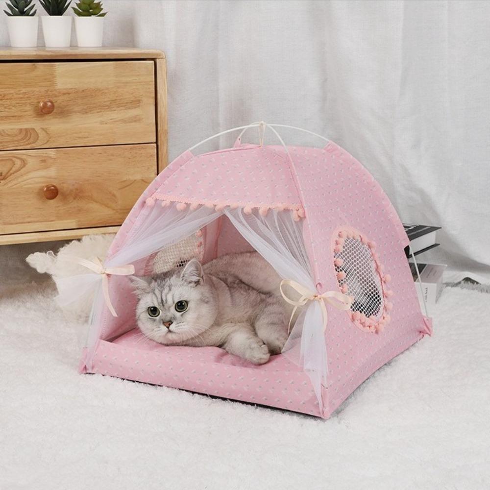 Foldable Pet Tent House Comfortable Dog Basket Beds Sweet Princess Cat Bed  for Summer