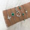 New Luxurious Geometry Square Green Crystal Bracelets Women Fashion Exquisite Butterfly Love Heart Metal Bracelets Set Zircon