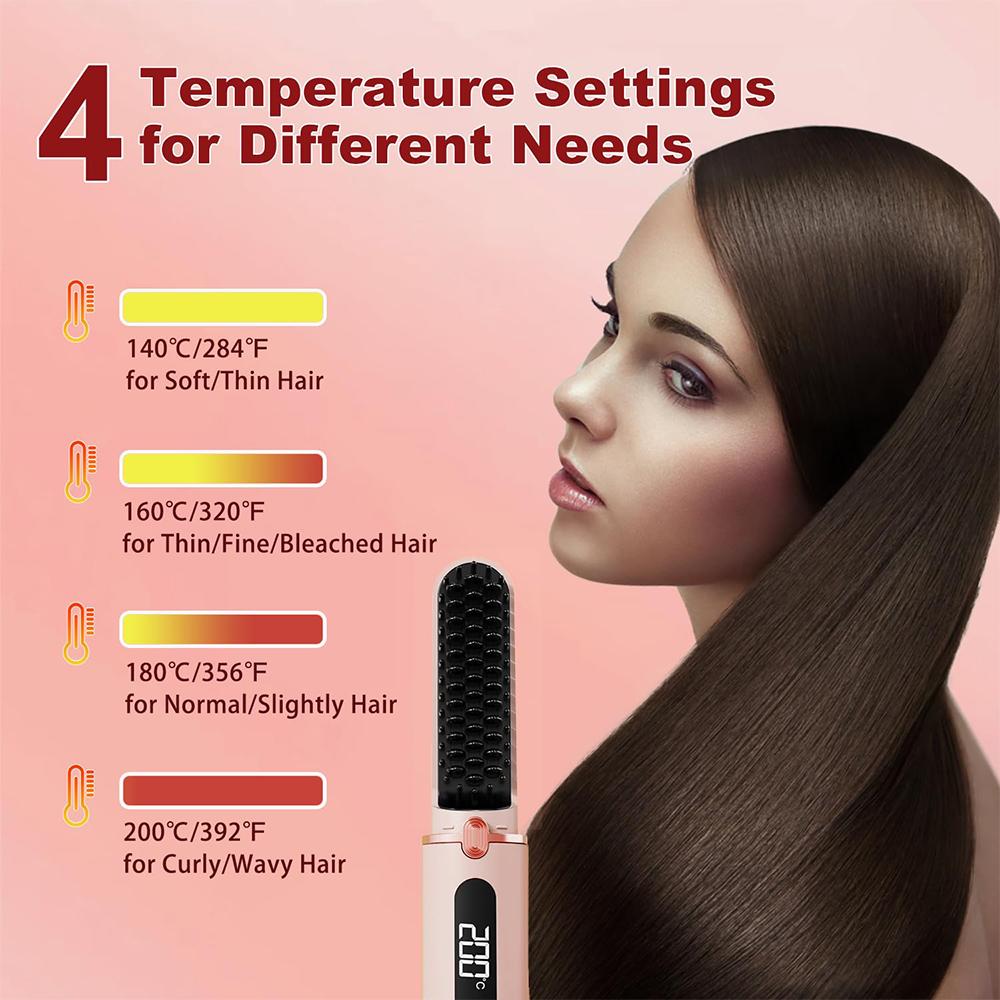 Wireless Hair Straightener Brush for Women Electric Hair Brushes 30s Fast Heating Comb Iron Portable Hair Straightening Brush