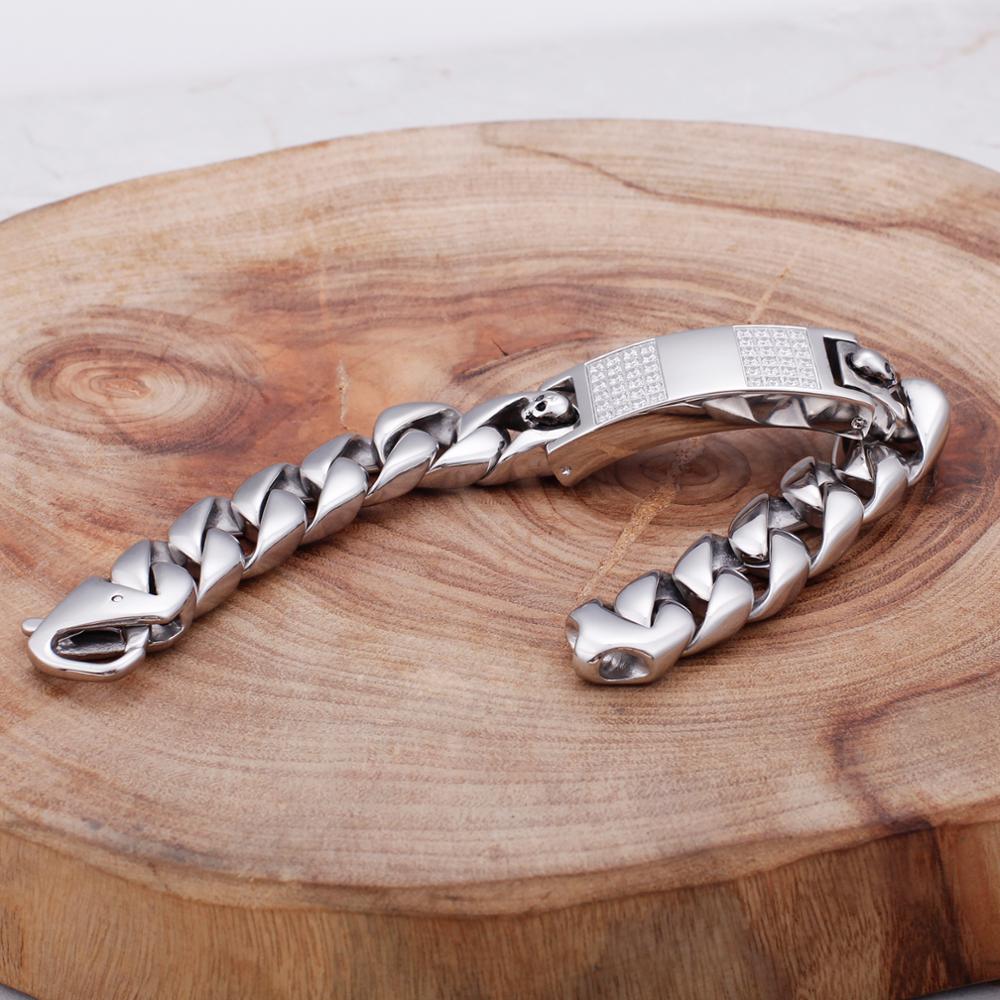 Kalen High Quality Stainless Steel Skull Men's Bracelet Inlaid Zircon Charm Cuban Chain Accessories Punk Jewelry Accessories