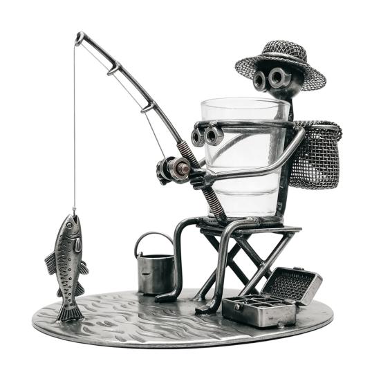 

Fishing Buddy Wine Glass Holder Handcrafted Alloy Fisherman Scene Whiskey Glass Stand Rustic Bar Accessories
