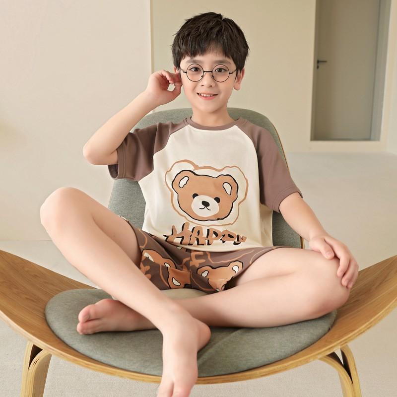 Boys Cotton Pajama Set Short Sleeve Shorts Sleepwear Kids 8-14 Years Cartoon Print Comfortable Home Wear