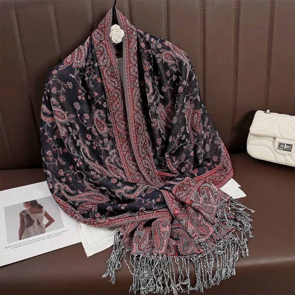 Printed Bohemia Poncho Hijab Pashmina Cashmere Shawl Vintage Headscarf  for Mom