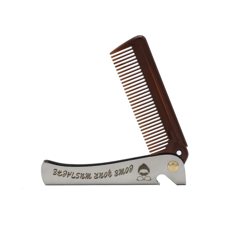 Custom Logo Folding Hair Comb Professional Folding Pocket Comb with Stainless Steel Cover for Men s Beard Hair