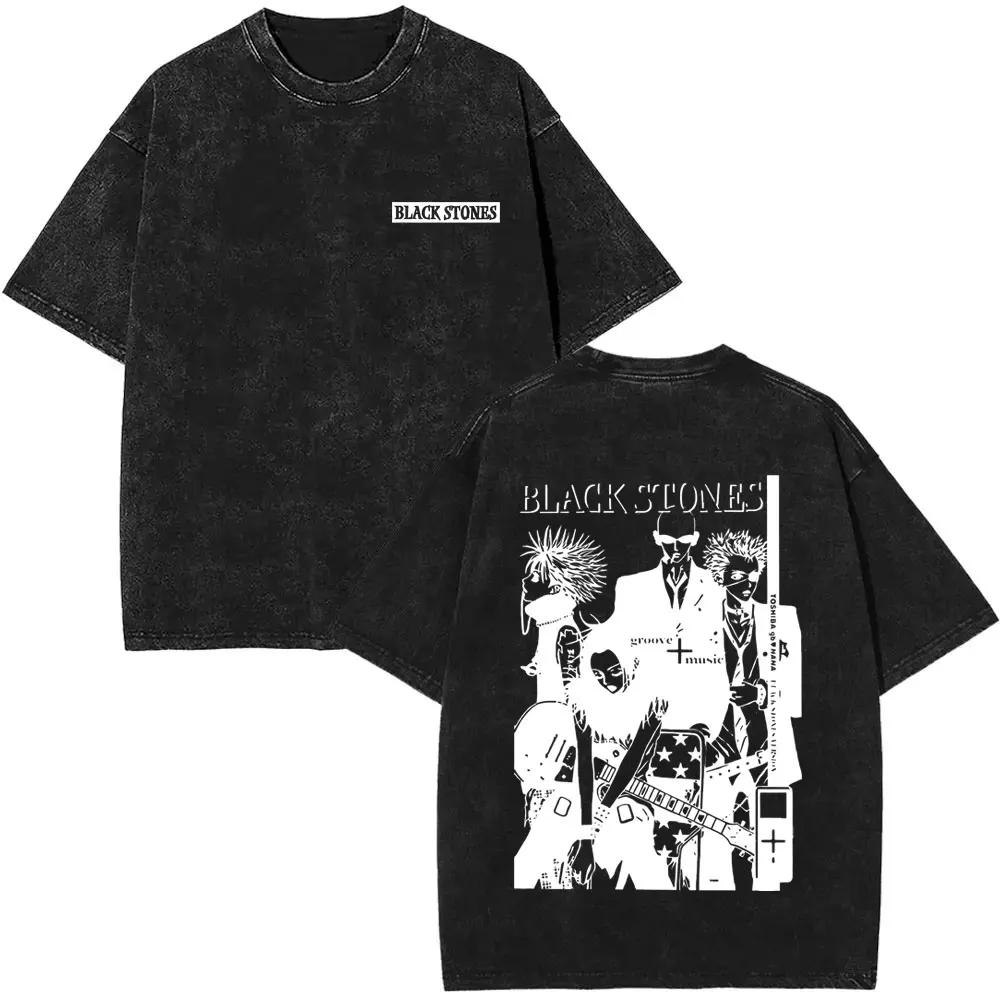 Anime Nana Osaki Vintage Washed T-shirts Grunge Black Stones Y2k Streetwear 90s Cartoon Oversized Short Sleeve T Shirt Unisex