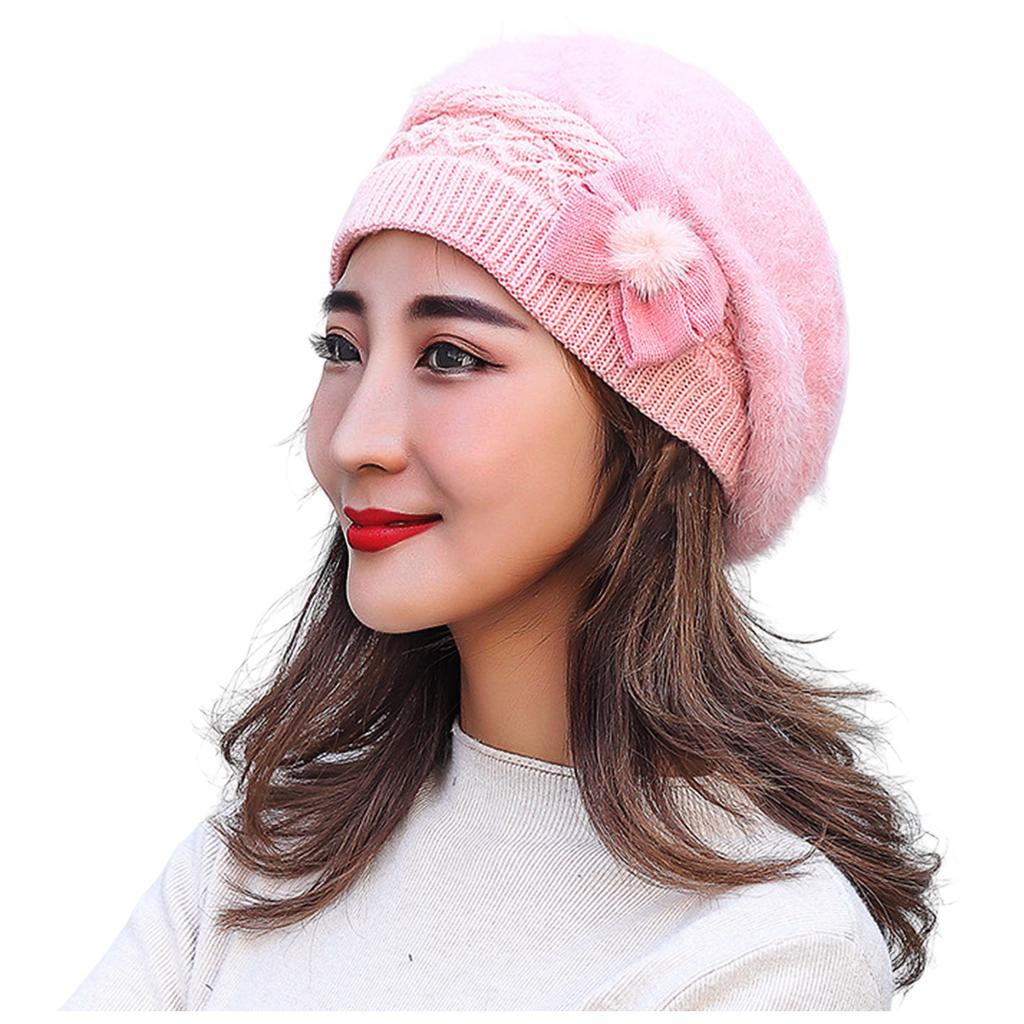 Women Knitted Wool Hats Winter Flower Decorated Warm Female Cap Beanies Fur Hat Gorros Bonnet Soft Breathable Beanie Caps