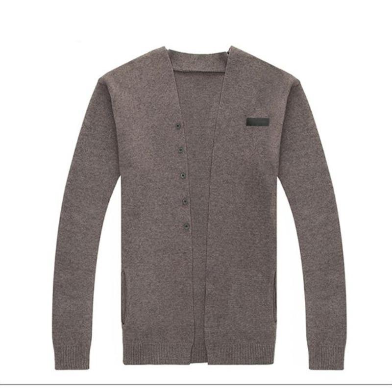 2023 Spring and Autumn Men's V-neck Solid Color Pocket Button Slim Fit Casual Fashion Elegant Commuter Knitted Shirt Coat