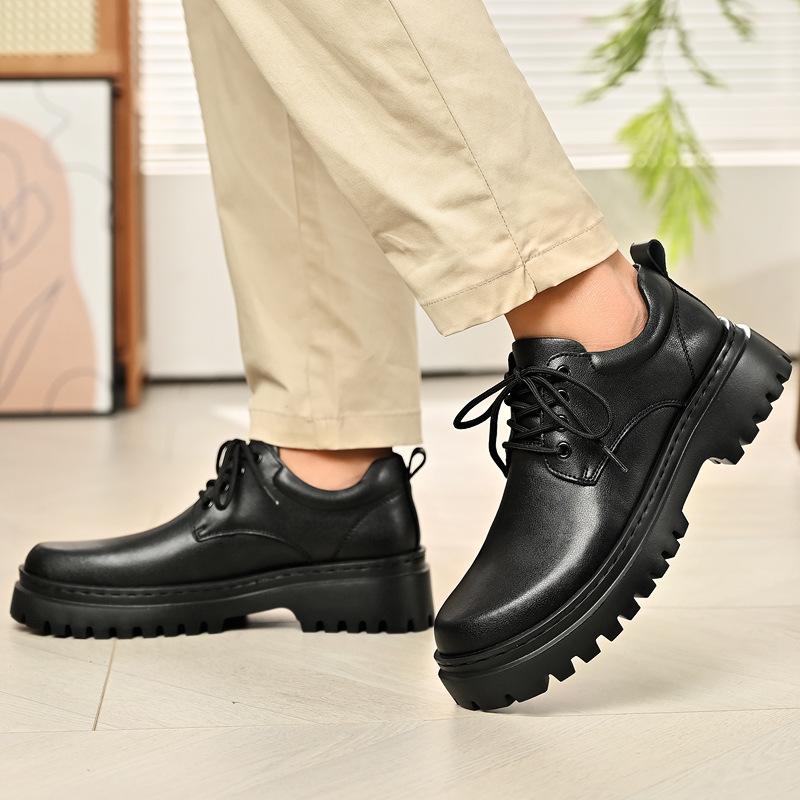 Derby shoes men's 2025 autumn and winter new leather formal business shoes men's platform height increase black versatile wedding leather shoes