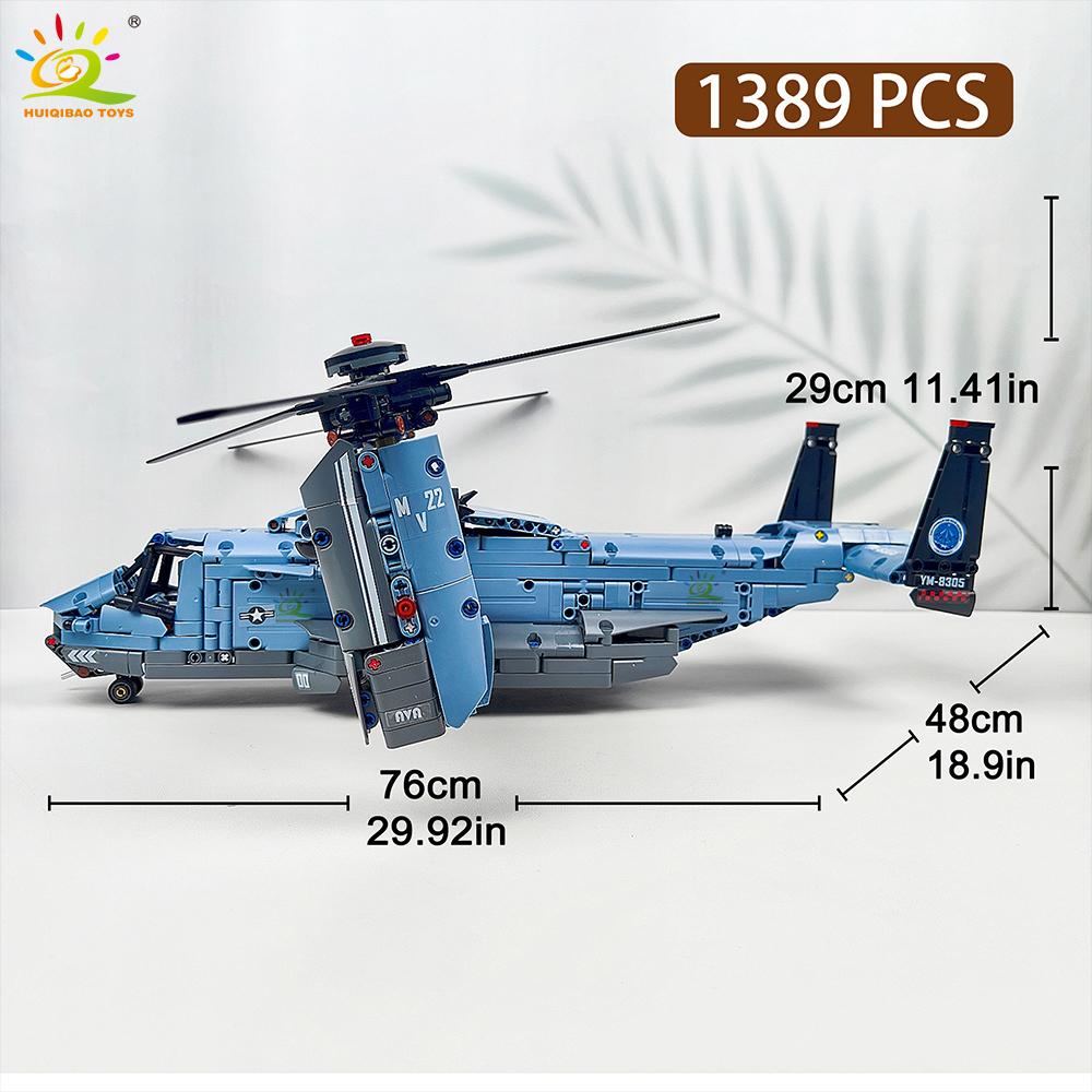 MOC 1389PCS V-22 Tiltrotor Aircraft Helicopter Building Block Children Military Airplane model Bricks Toy home Decor.