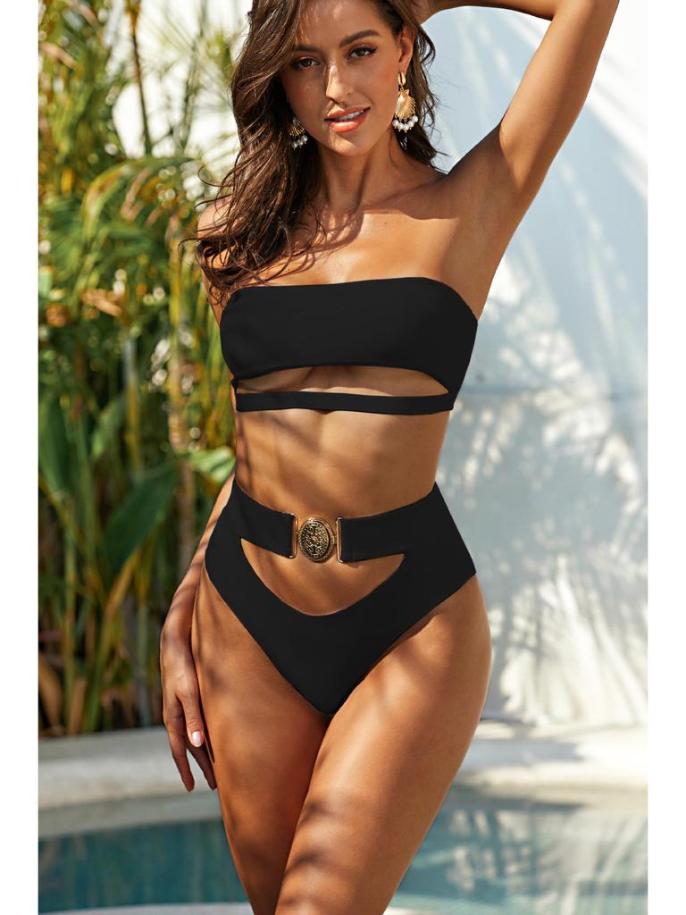 Women's Metal Buckle Bandeau Bandage Bikini - Style 2043