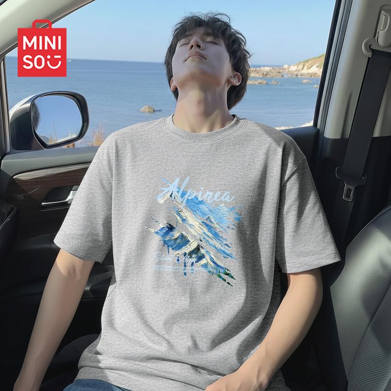MINISO Men s Casual Retro Pure Cotton Short Sleeve T-Shirt L