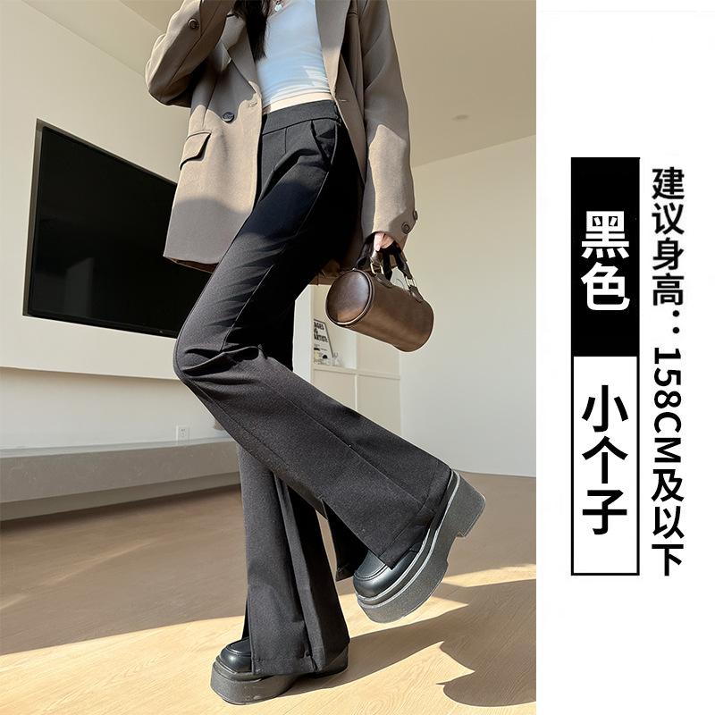 

Black split-ended micro-flared pants women s spring and autumn new elastic slim-fitting wide-leg pants small horseshoe pants S
