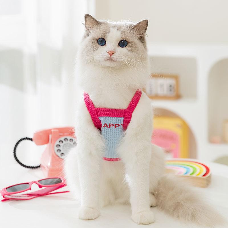 

Cat clothes ins wind love waffle suspenders thin blue cat puppet dog vest summer pet clothes XS (recommended weight 1-1.5kg) бонді синього кольору