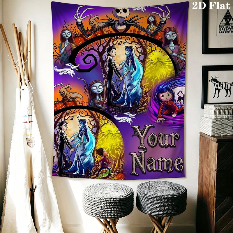 Name Custom Cartoon Coraline Wall Tapestry Aesthetic Wall Hanging Printed Fabric Blanket Decorative Tapestries for Bedroom Living Room Home Decor