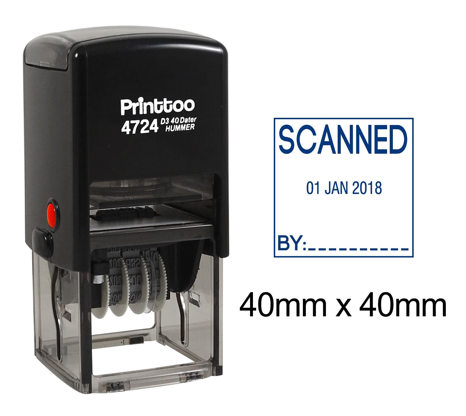 

Printtoo Dater Stamp Self Inking With Scanned By Text Office Stationery Date Rubber 40 mm x 40 mm.(Approx) синій