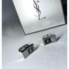 Used YVES SAINT LAURENT YSL Silver & Gold & Black Square Vintage Cufflinks Cufflinks Button with Case