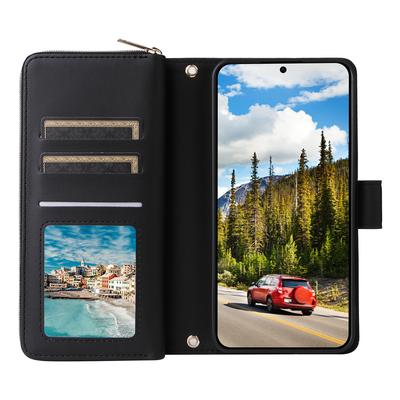 R20 For Samsung Galaxy S24 Case Zipper Leather Phone Cover with 9 Card Slots