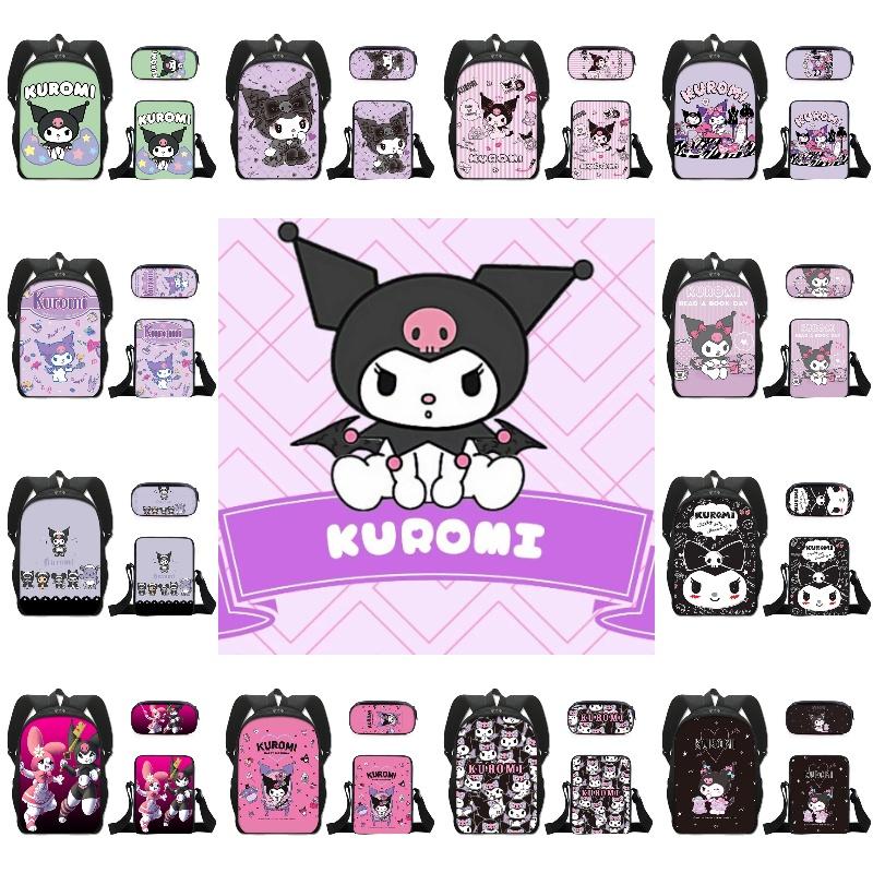 Kuromi Student Backpack Set With Pen Case And Shoulder Bag