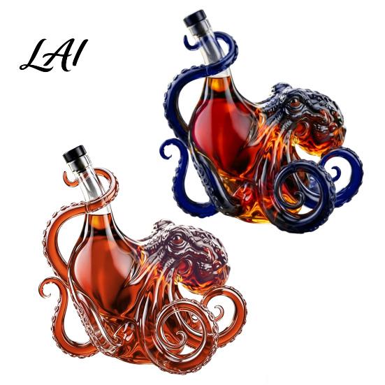 3D Octopus Bottle Octopus-Shaped Glass Decanter Artistic Borosilicate for Whiskey Wine Soda Liquid Display 350ml Decorative Bottle Unique Bar Decor